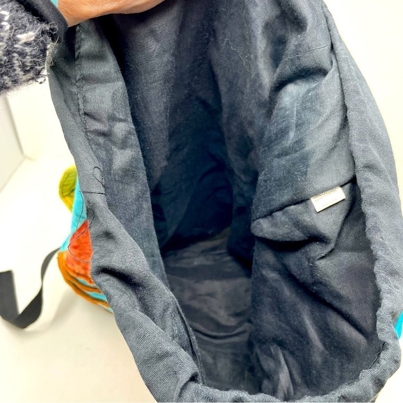 Boho Multicolor Backpack Drawstring & Button Closure Adjustable Straps - Picture 5 of 10